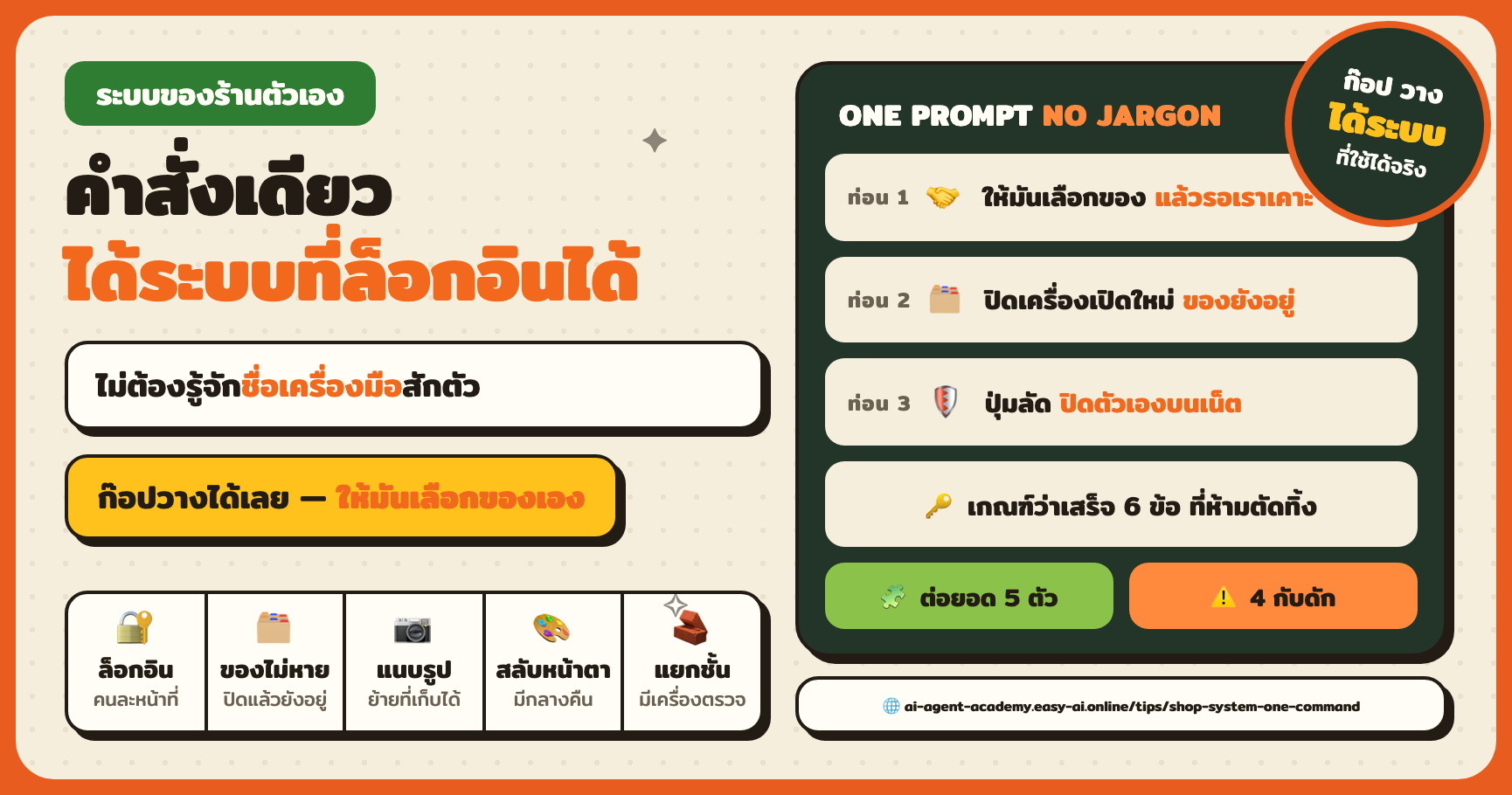 คำสั่งเดียว ได้ระบบที่คนในร้านล็อกอินเข้ามากรอกของได้จริง — ไม่ต้องรู้จักชื่อเครื่องมือ