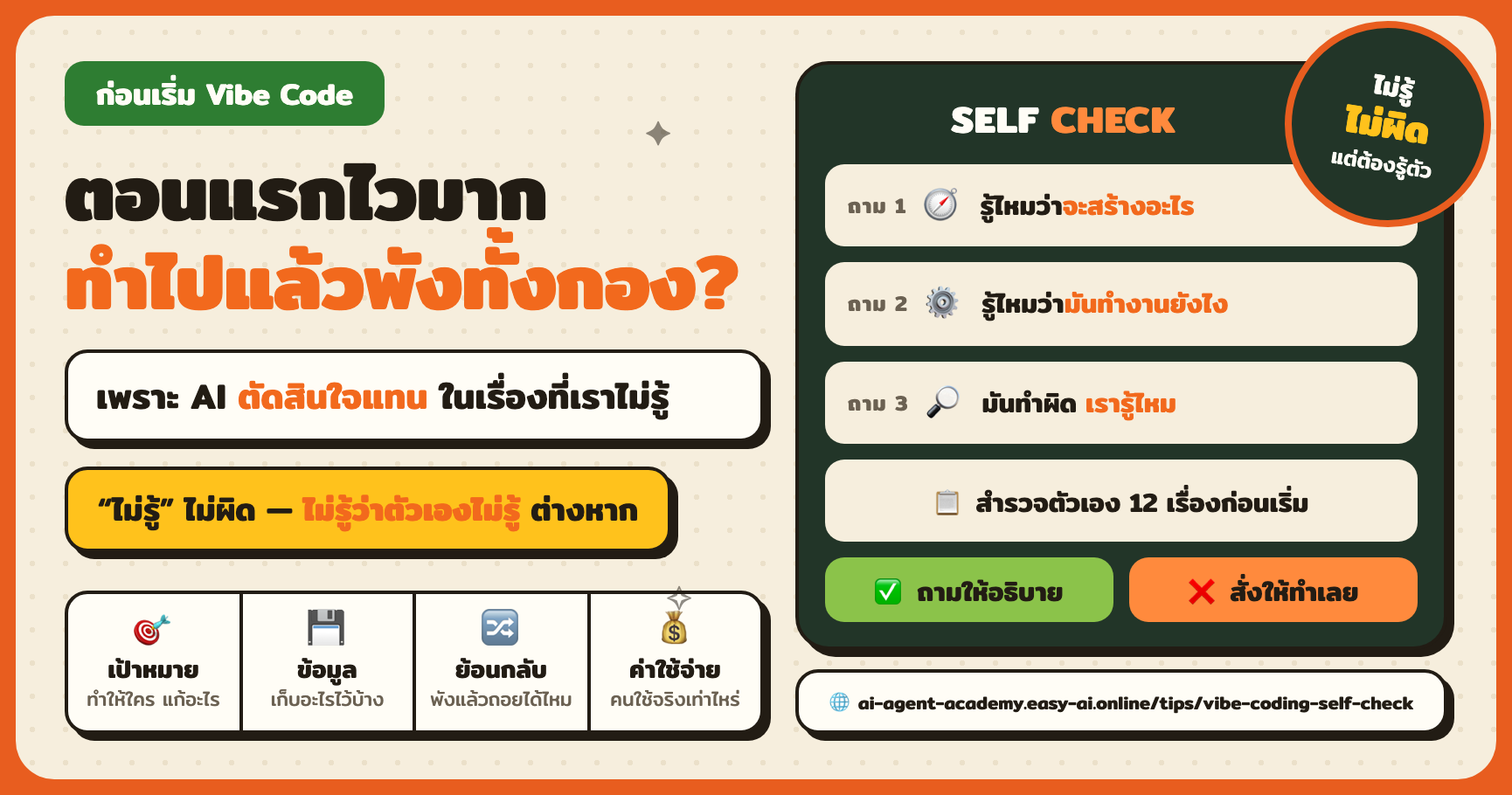 Vibe Coding ตอนแรกไวมาก ทำไปสักพักถึงพังทั้งกอง? สำรวจตัวเอง 12 เรื่องก่อนเริ่ม
